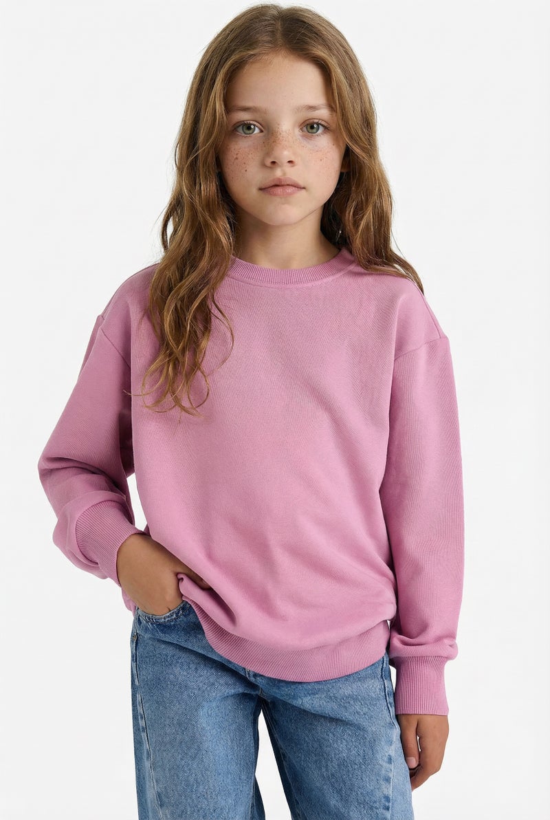 DeFacto Pink Girl Girl Relax Fit Crew Neck Basic Sweatshirt Casual - Image 1