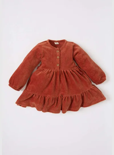 DeFacto Long Sleeve Half Buttoned Velvet Mini Dress