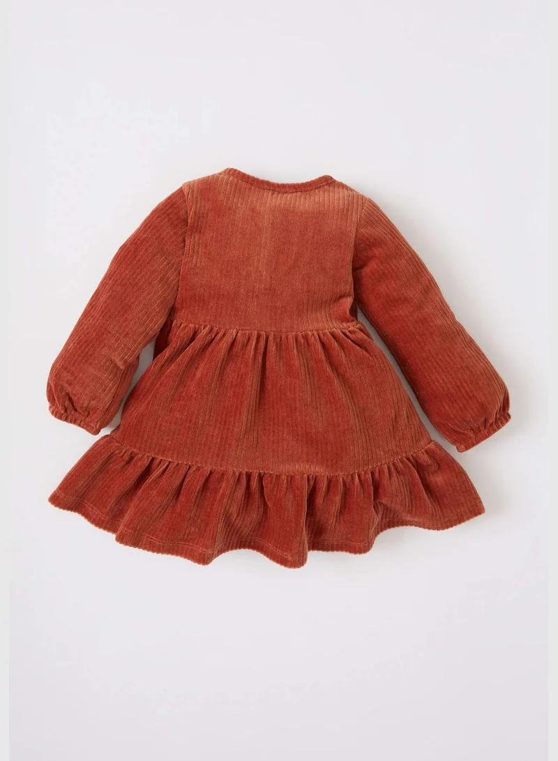 DeFacto Long Sleeve Half Buttoned Velvet Mini Dress