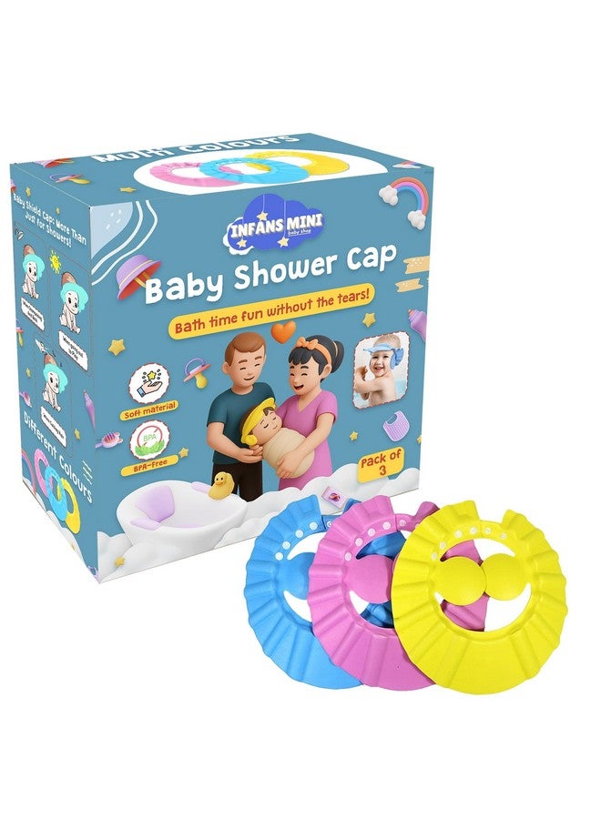 Infans Mini Baby Shower Cap Eva Foam Soft Adjustable Visor Hat For Bathing Protection for Toddlers, Babies & Kids (Pack of 3) - Image 1