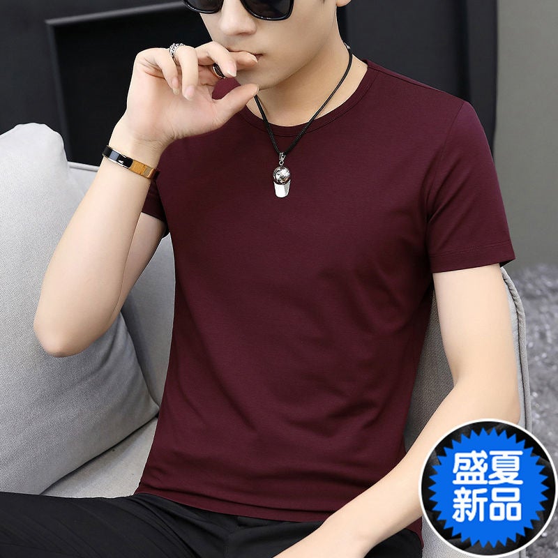 Modal Short-Sleeved T-Shirt Men'S Quick-Drying Base Shirt Solid Color Slim-Fit Half-Sleeved Round Neck T-Shirt Top - Image 1