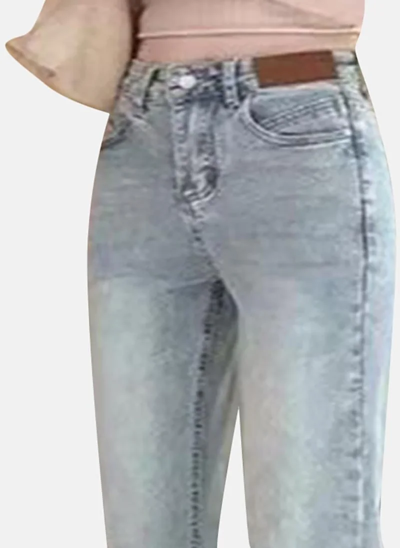 يونيكي Blue Solid High Rise Straight Fit Straight Jeans