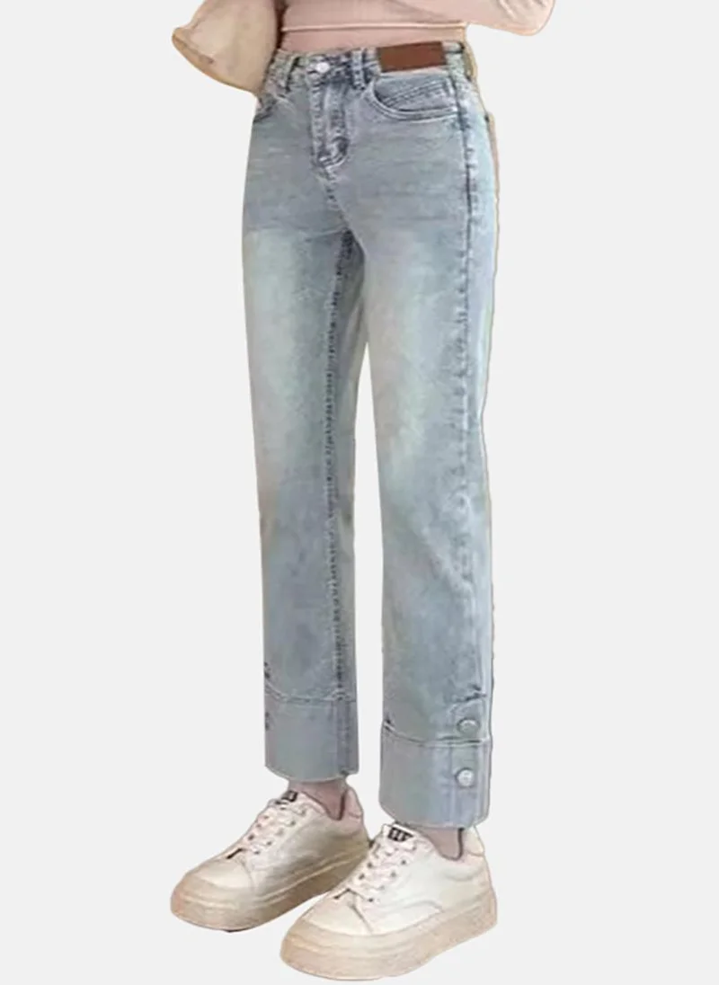 يونيكي Blue Solid High Rise Straight Fit Straight Jeans