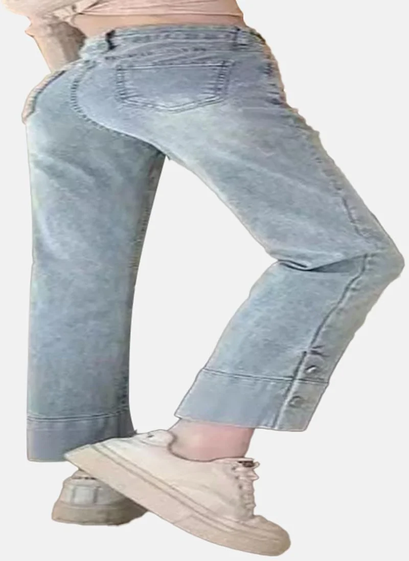 يونيكي Blue Solid High Rise Straight Fit Straight Jeans
