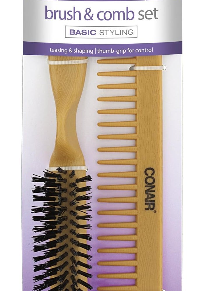 Conair Simulated Wood Thumb Grip Nylon Volume Comb Set for Fine Hair - Image 1