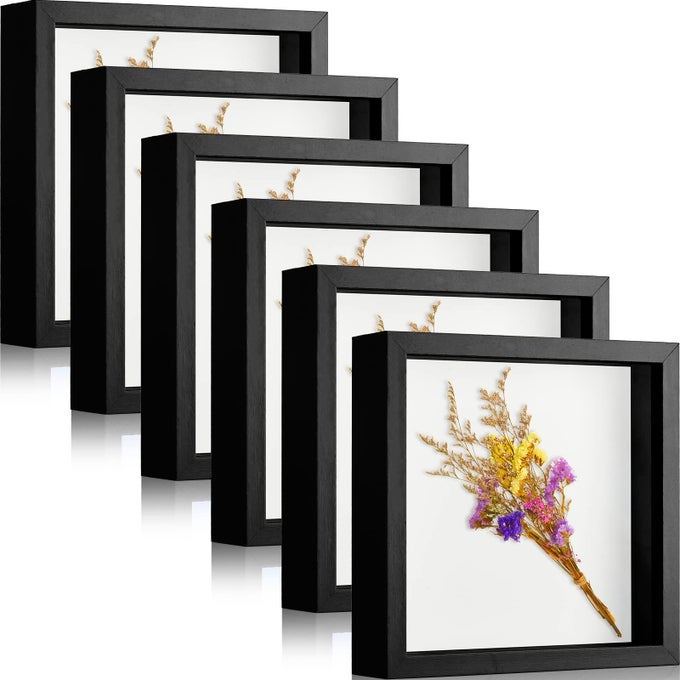 6 PIECES SHADOW BOX PICTURE FRAME SQUARE SHADOW BOXES DISPLAY CASES FOR SPORTS MEMORABILIA WEDDING MEMORIES CRAFTS PINS AWARDS MEDALS TICKETS AND PHOTOSBLACK12 X 12 INCH