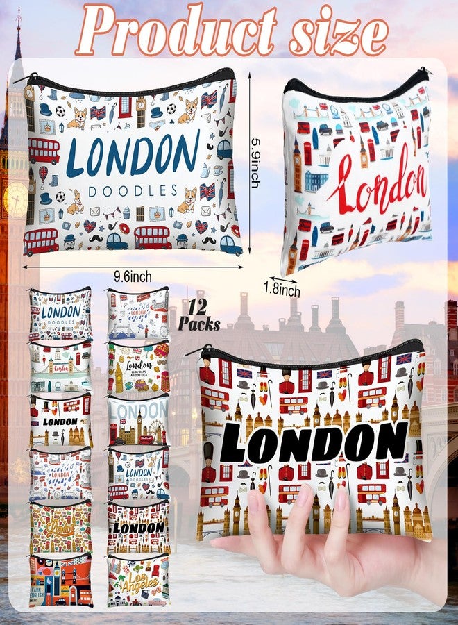 Reginary 12 Pack Cosmetic Bag Travel Souvenirs Gift Makeup Bag Lover Gifts Friendship Family Toiletry Storage for Women Vacation Traveller Trip(London) - Image 2