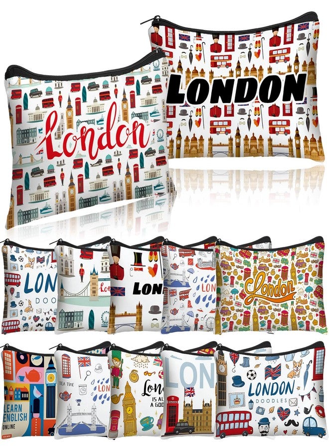 Reginary 12 Pack Cosmetic Bag Travel Souvenirs Gift Makeup Bag Lover Gifts Friendship Family Toiletry Storage for Women Vacation Traveller Trip(London) - Image 1