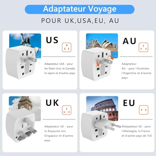 rts Universal Travel Adapter, International All in One Worldwide Travel Adapter and Wall Charger Compatible with, 224 + Countries with Multi Power Outlet Electrical Plug Mobile,Laptop,Tablets,Camera - Image 4