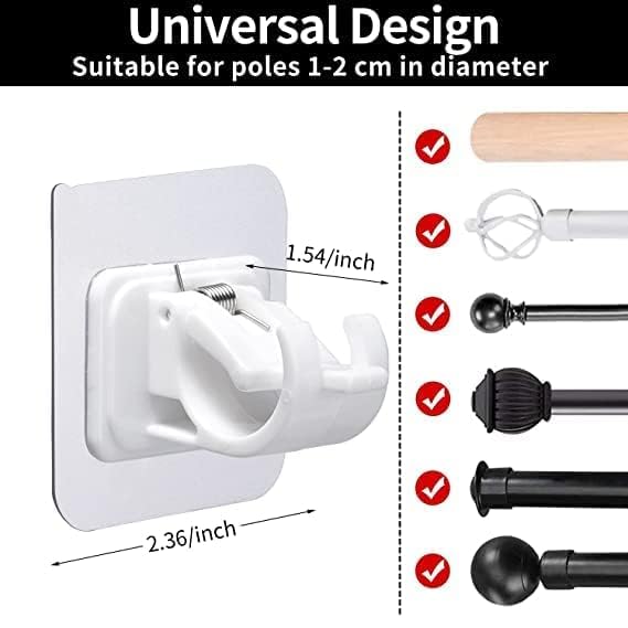 DMDENT DMDENT 2 PC Curtain Rod Brackets No Drilling Self Adhesive White Sticky Wall Hooks for Nail Free Adjustable Curtain Rod Bracket Holder Wall Brackets Hanger for Towel Rod Curtain Pole PC 2 - Image 2