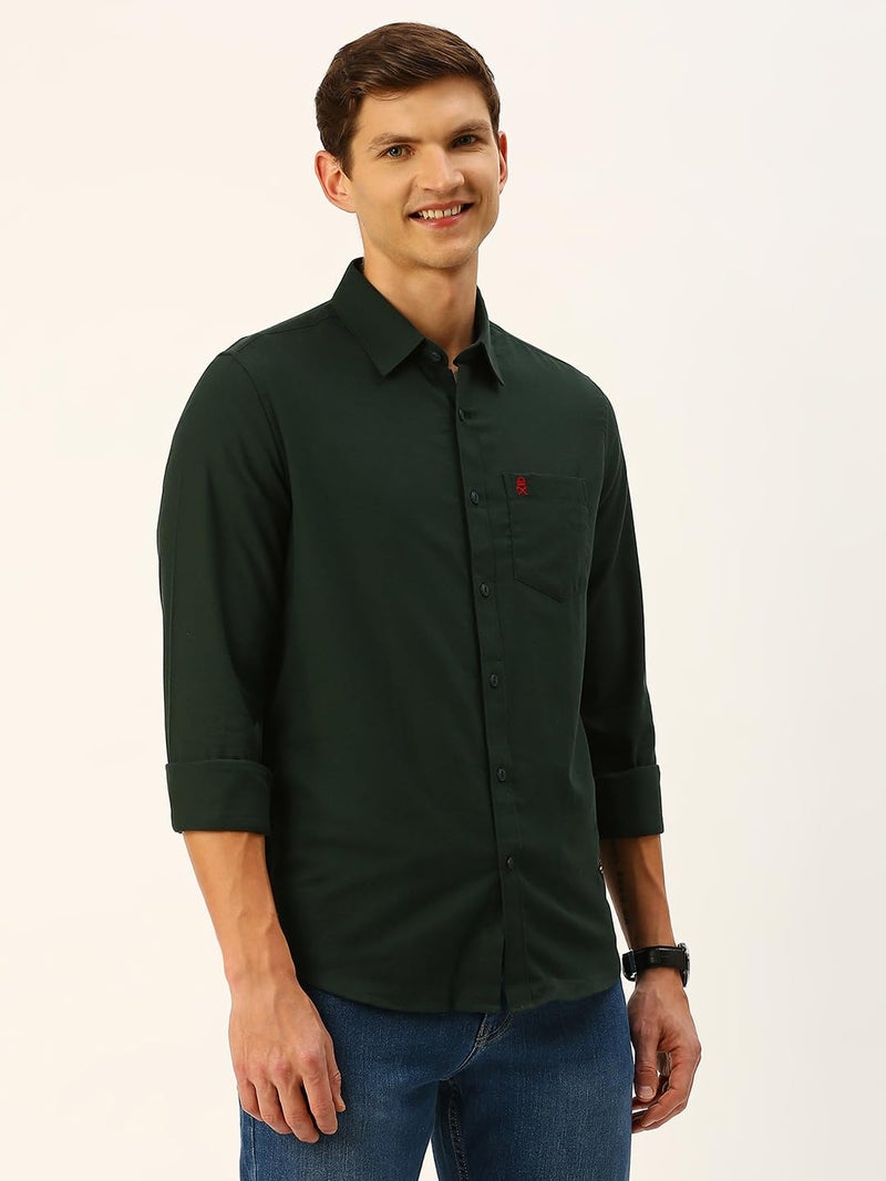 Thomas Scott Men's Classic Slim Fit Flannel Casual Shirt Dark Green - Image 3