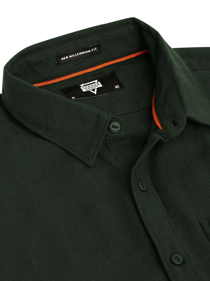 Thomas Scott Men's Classic Slim Fit Flannel Casual Shirt Dark Green - Image 5