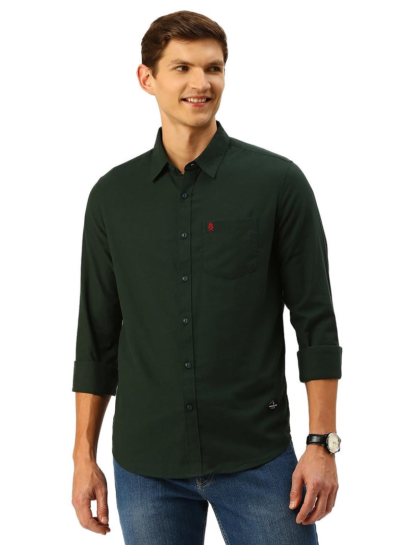 Thomas Scott Men's Classic Slim Fit Flannel Casual Shirt Dark Green - Image 1