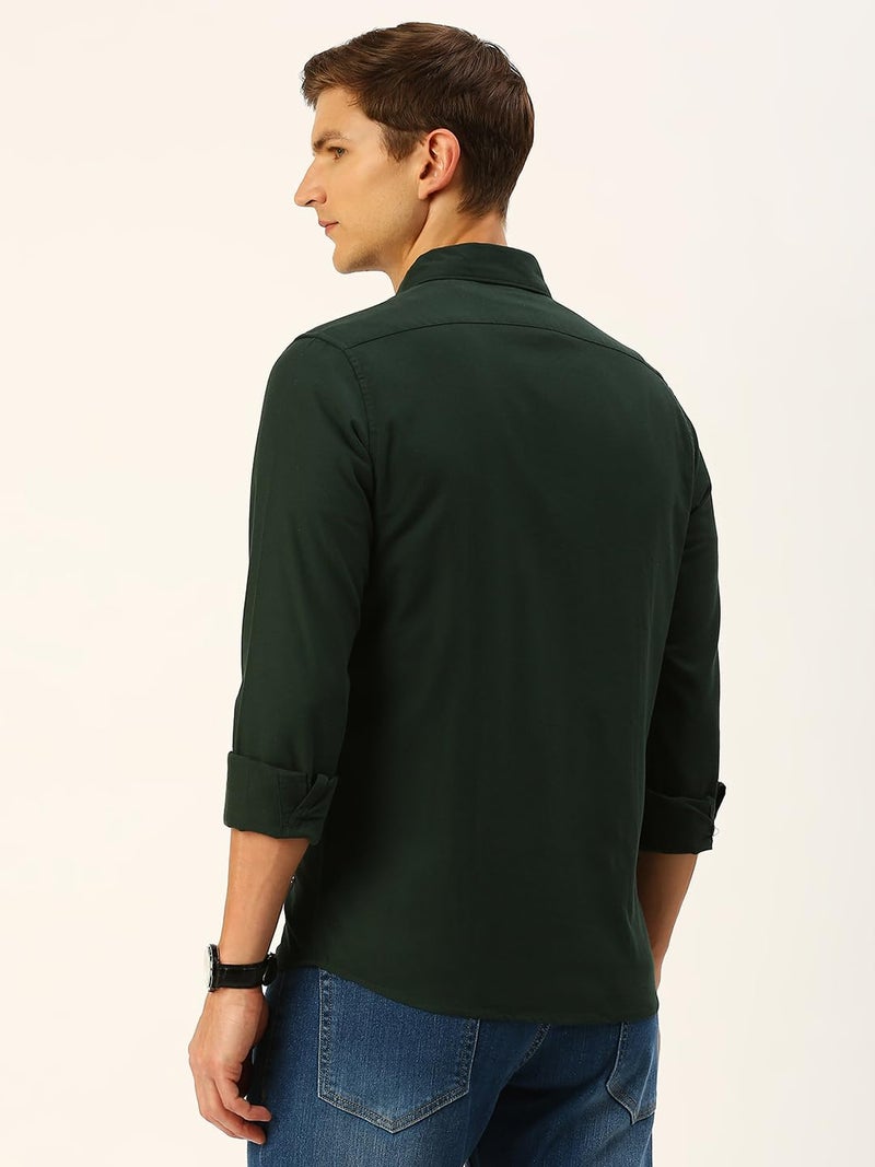 Thomas Scott Men's Classic Slim Fit Flannel Casual Shirt Dark Green - Image 4