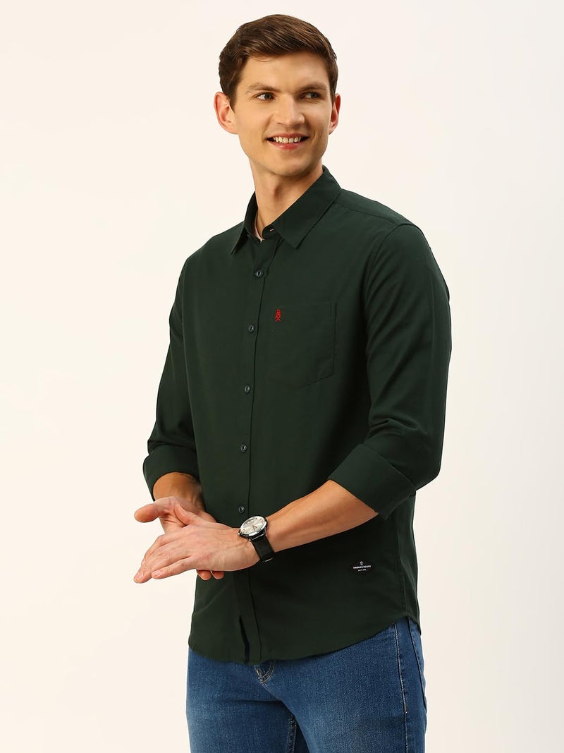 Thomas Scott Men's Classic Slim Fit Flannel Casual Shirt Dark Green - Image 2