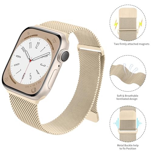 Meliya Metal Strap Compatible with Apple Watch Band Series 9 8 7 41mm 45mm / Ultra/Ultra 2 49mm / Series 3 38mm 42mm /Series 6 5 4 SE 40mm 44mm, Milanese Loop Replacement Metal Mesh - Image 3
