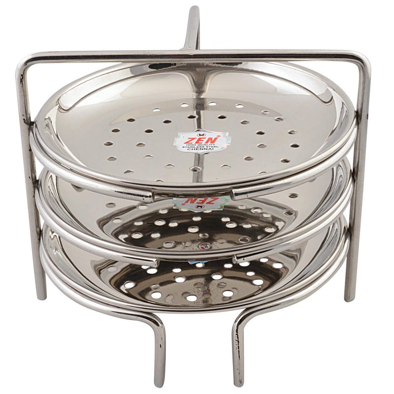JAIN Stainless Steel 2in1 Thatte Idly Plate | Dhokla Holder & Idiappam Stand - 6 Plates Thatte Idli Plate with Stand & Momos Steamer Stand (3 Thattu Idly Plates, 3 Idiappam Stand, 1 Stand) - Image 4