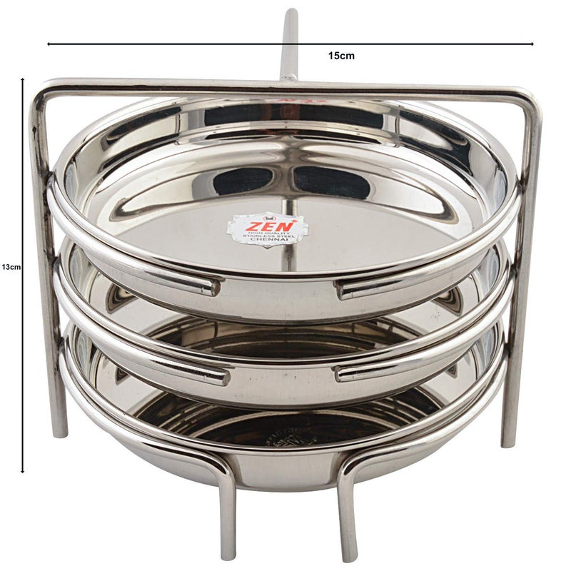 JAIN Stainless Steel 2in1 Thatte Idly Plate | Dhokla Holder & Idiappam Stand - 6 Plates Thatte Idli Plate with Stand & Momos Steamer Stand (3 Thattu Idly Plates, 3 Idiappam Stand, 1 Stand) - Image 5