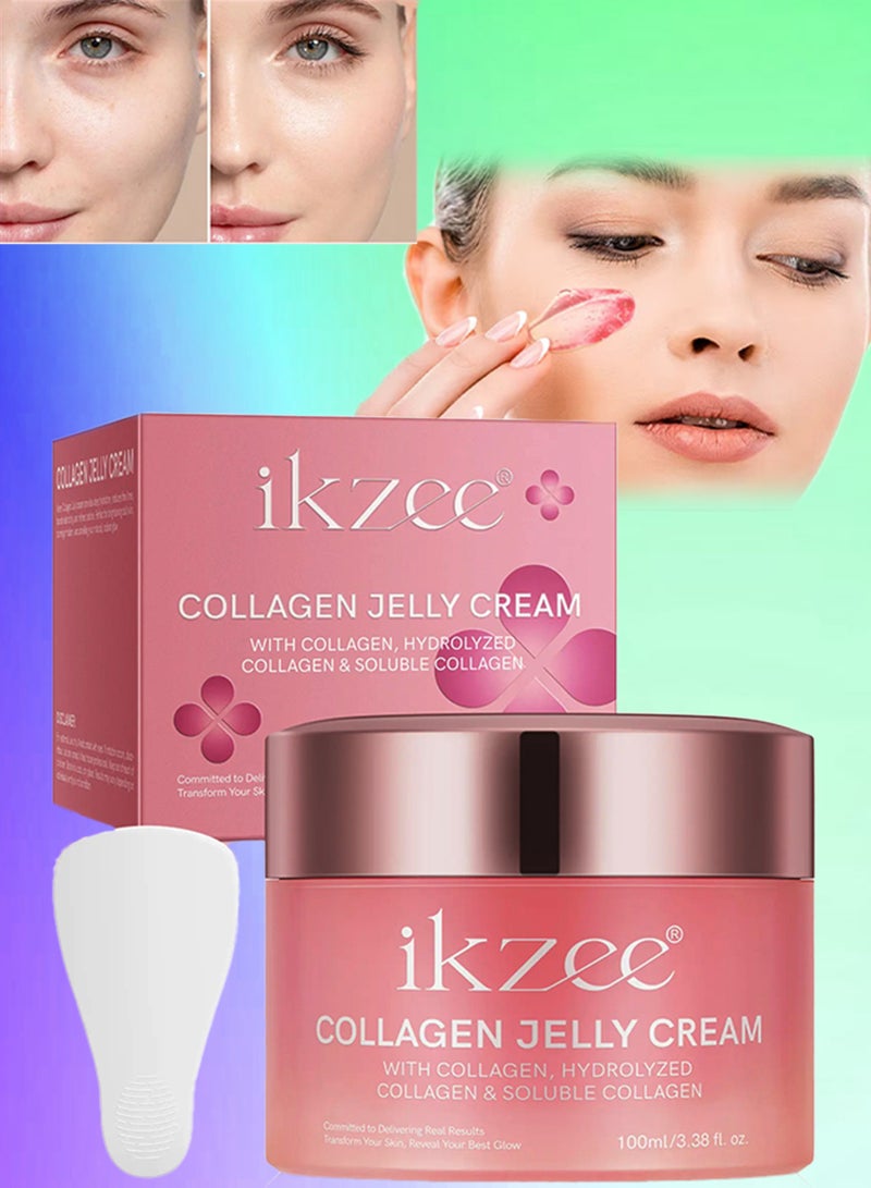 IKZEE 100ml Collagen Jelly Cream with Freeze Dried Hydrolyzed Collagen Long Lasting Hydration Elasticity Barrier Lifted Skin Look Anti Wrinkle Firming Gel Moisturizer Skin Treatment Cream - Image 1