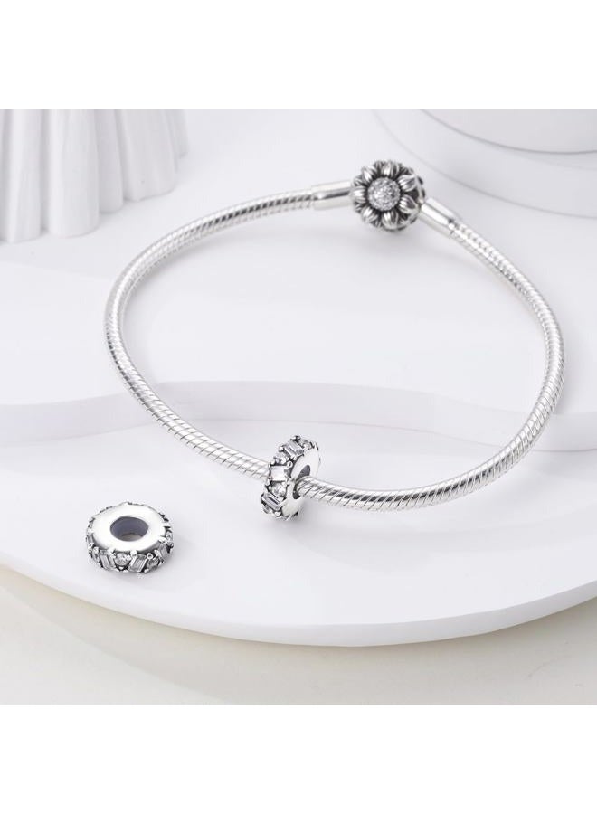 Parmuz Stoppers beads Charms for Bracelets 925 sterling silver 2pcs clip Rondelle Spacer Charm Jewelry for Woman, 3.5mm, Sterling Silver, Cubic Zirconia - Image 2