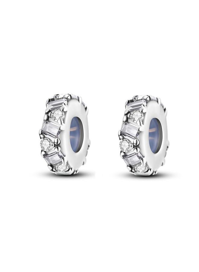 Parmuz Stoppers beads Charms for Bracelets 925 sterling silver 2pcs clip Rondelle Spacer Charm Jewelry for Woman, 3.5mm, Sterling Silver, Cubic Zirconia - Image 1