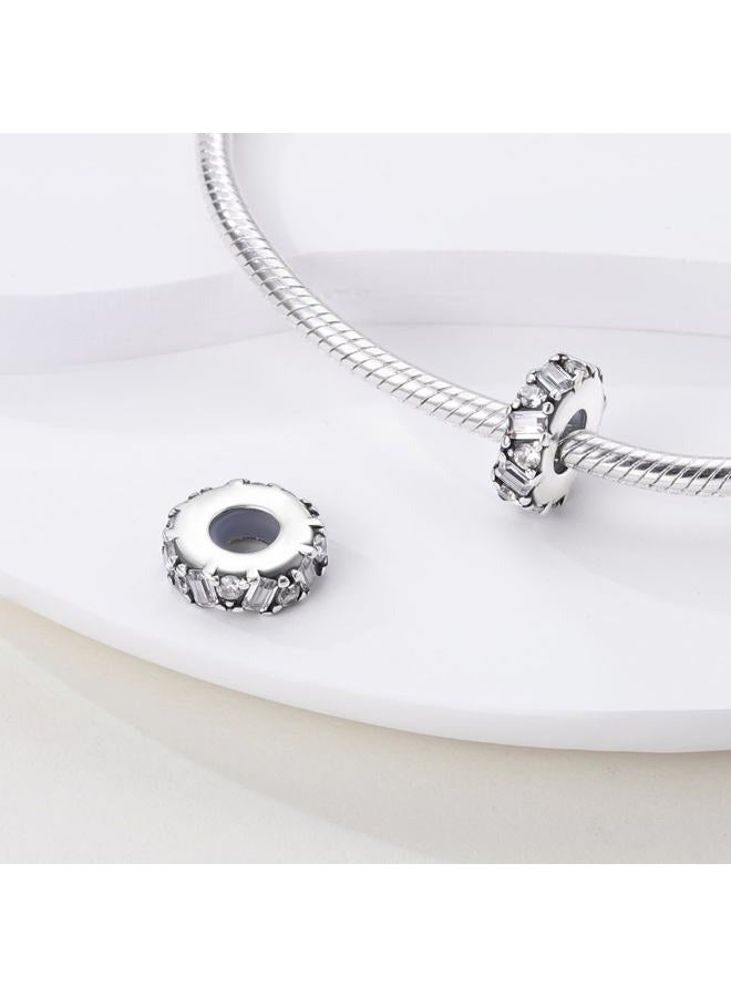 Parmuz Stoppers beads Charms for Bracelets 925 sterling silver 2pcs clip Rondelle Spacer Charm Jewelry for Woman, 3.5mm, Sterling Silver, Cubic Zirconia - Image 4