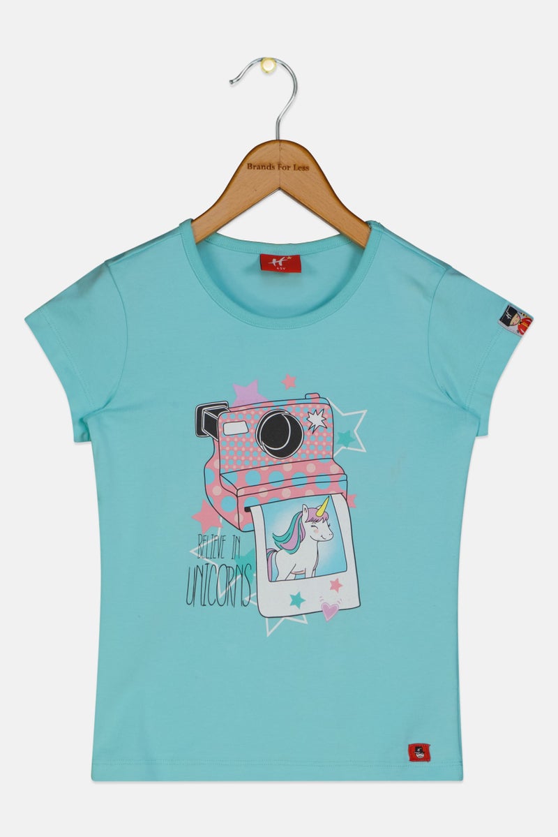 Hamleys Kids Girl Graphic Print Short Sleeve Top, Mint Green - Image 2
