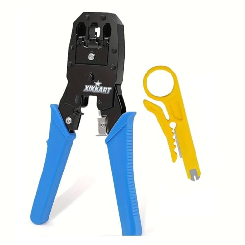 XIKKART RJ45 RJ11 RJ12 Crimping Tool, UTP Cat5e/Cat6 LAN Cable Cutter Stripper, Modular Plug Crimper for 4P4C 4P2C Ethernet Network Cable, Heavy Duty Crimping Pliers for Connectors & Telephone Wire - Image 1