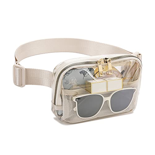 kuifang Clear Fanny Pack Belt Bag Stadium Approved for Women Men with Adjustable Strap Water-resistant Waist bag Clear Purse for Travel Workout Running Hiking(Beige) - Image 1