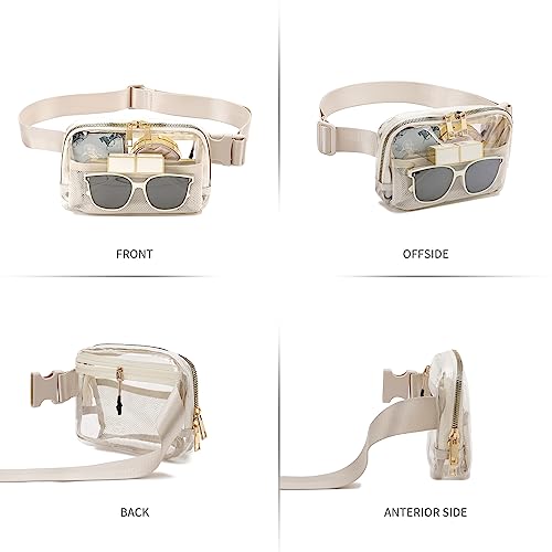 kuifang Clear Fanny Pack Belt Bag Stadium Approved for Women Men with Adjustable Strap Water-resistant Waist bag Clear Purse for Travel Workout Running Hiking(Beige) - Image 4