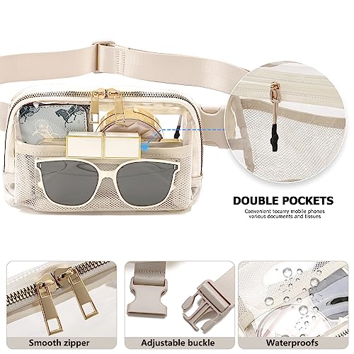 kuifang Clear Fanny Pack Belt Bag Stadium Approved for Women Men with Adjustable Strap Water-resistant Waist bag Clear Purse for Travel Workout Running Hiking(Beige) - Image 5