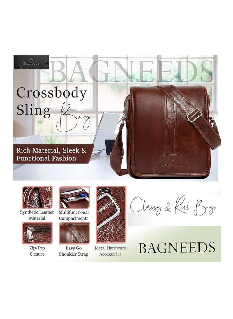 Bagneeds - Men's Sling Bag Synthetic Leather | Brown | - Image 1