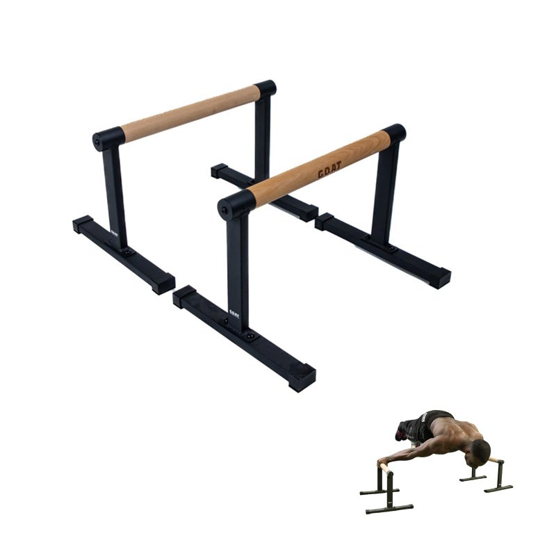 جوت  قضبان باراليتس MAX من G.O.A.T - قضبان متوازية من سبيكة الفولاذ شديدة التحمل بمقابض خشبية - ارتفاع 38 سم لتمارين الكاليسثنكس والضغط ووضعية L - معدات تدريب القوة للصالة الرياضية المنزلية - Image 1