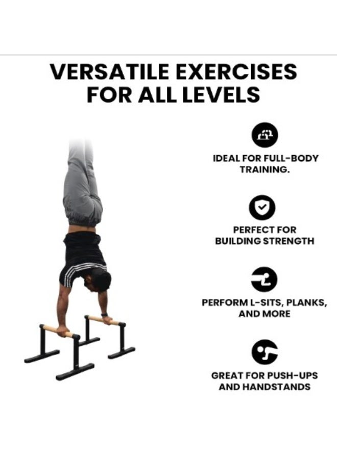 جوت  قضبان باراليتس MAX من G.O.A.T - قضبان متوازية من سبيكة الفولاذ شديدة التحمل بمقابض خشبية - ارتفاع 38 سم لتمارين الكاليسثنكس والضغط ووضعية L - معدات تدريب القوة للصالة الرياضية المنزلية - Image 4