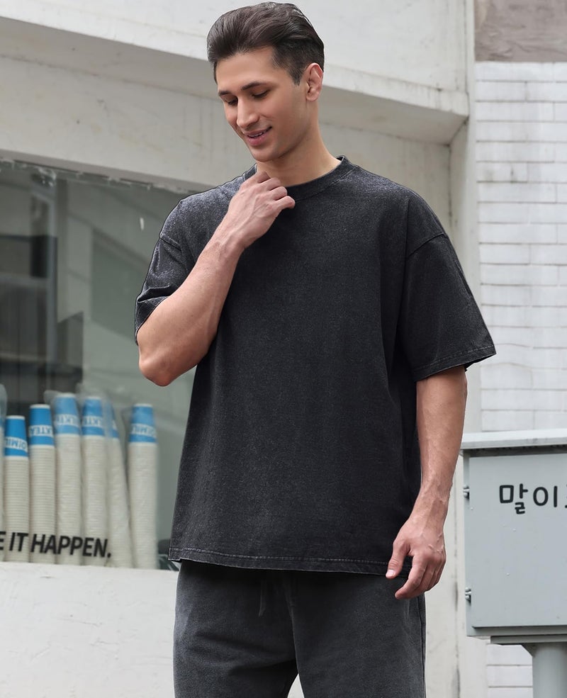 KEEPSHOWING 3 Pcs Oversized Heavy Cotton Summer T-Shirts Vintage Unisex Short Sleeves Casual Loose Basic Tops(Black+Black+Black 3XL) - Image 2