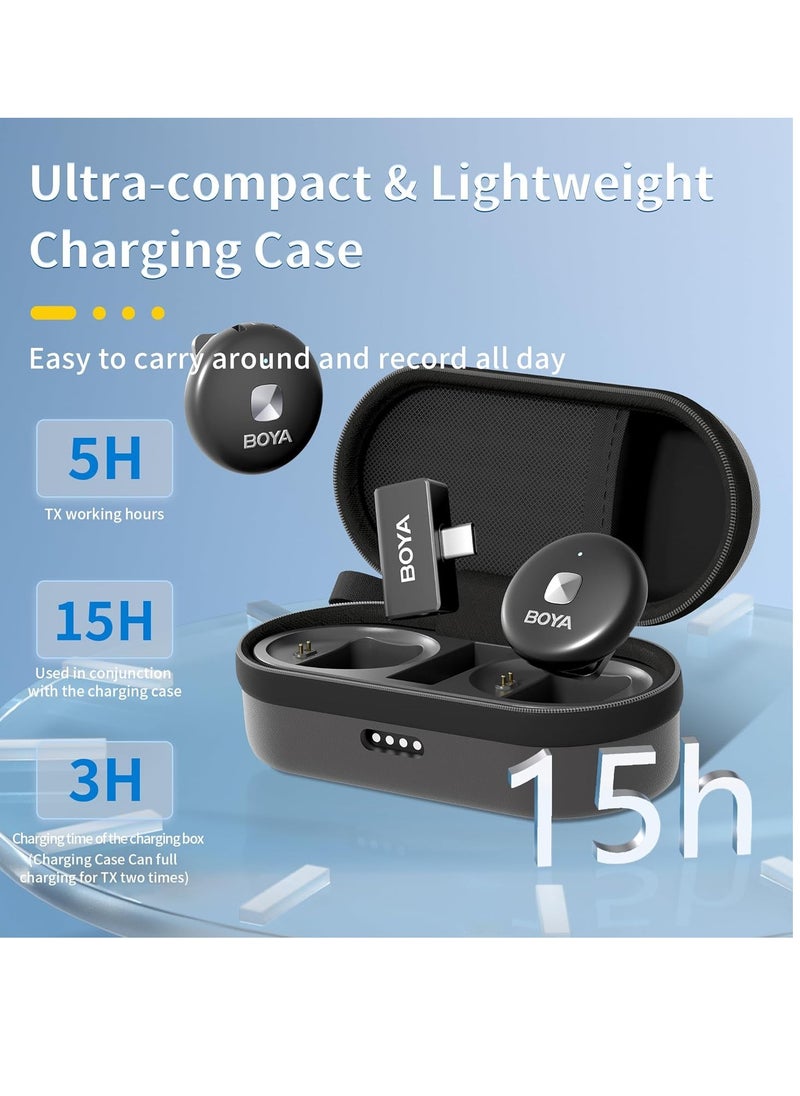 بويا ميكروفون لاسلكي BOYA Omic-U لافاليير للهواتف الذكية التي تعمل بنظام Android والتي تعمل بمنفذ USB-C، وسلسلة iPhone 15، ومشبك خلفي مغناطيسي، وحافظة شحن ناعمة محمولة، وميكروفونات صغيرة قابلة للتوصيل والتشغيل لتسجيل الفيديو والمقابلات على YouTube  - Image 2