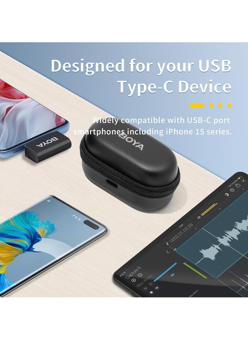 بويا ميكروفون لاسلكي BOYA Omic-U لافاليير للهواتف الذكية التي تعمل بنظام Android والتي تعمل بمنفذ USB-C، وسلسلة iPhone 15، ومشبك خلفي مغناطيسي، وحافظة شحن ناعمة محمولة، وميكروفونات صغيرة قابلة للتوصيل والتشغيل لتسجيل الفيديو والمقابلات على YouTube  - Image 3