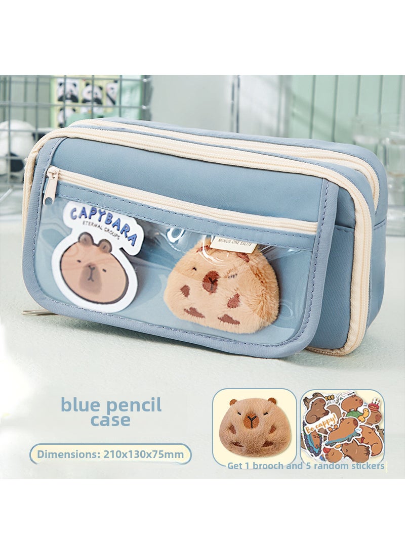 Generic - New capabala pencil case female primary school student girl High-looking large capacity stationery box junior high school student children Girl[Dolphin door forever] 9-layer blue pencil case +5 stickers +1 brooch [Dolphin door forever] 9-layer blue pencil case +5 stickers +1 brooch - Image 1