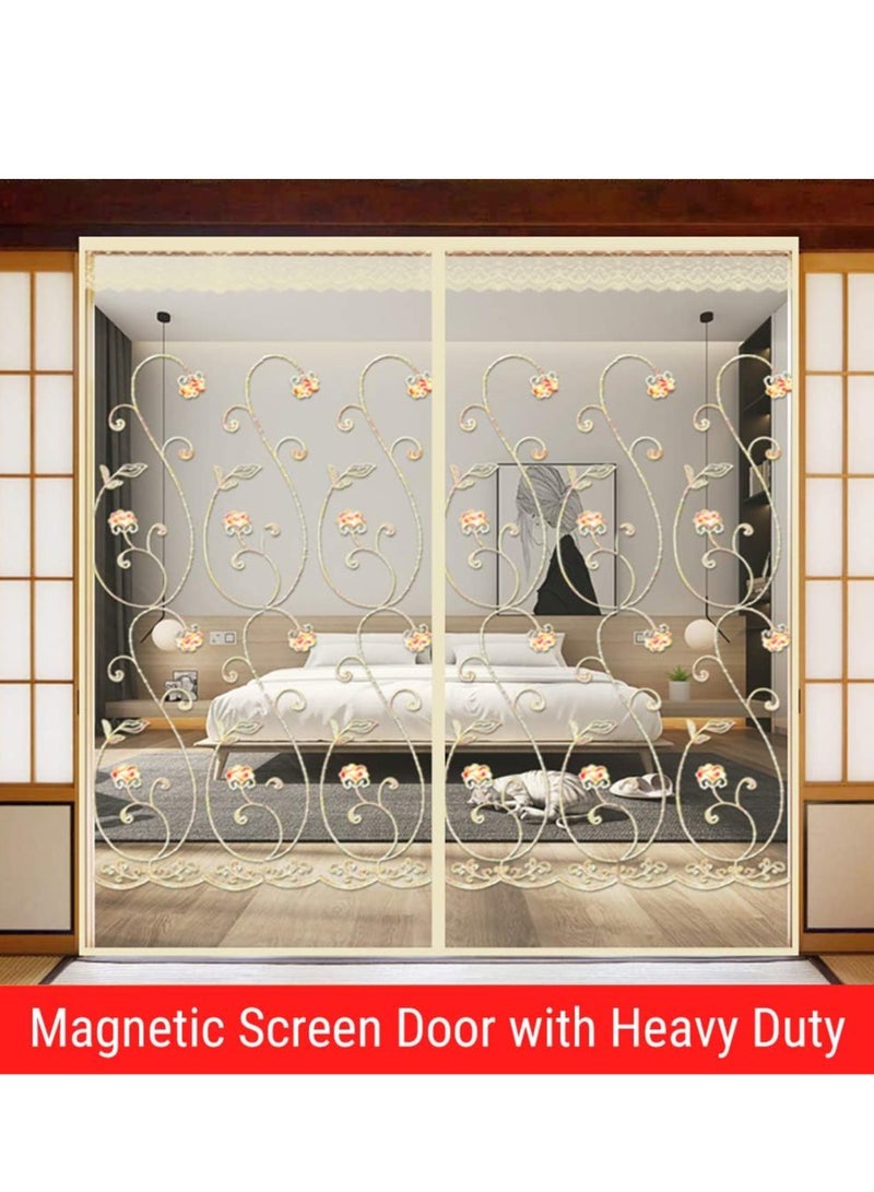 Gerenic Magnetic Screen Door, Full Frame Magic Tape Screen Door Strong Magnet Automatic Closing Silent Mesh Curtain with Elegant Jacquard Lace For Balcony Door Living Room Door and more - Image 2