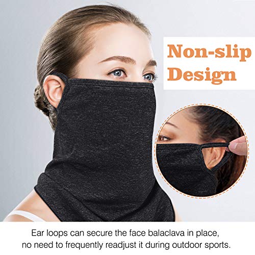 MoKo Scarf Mask Bandana with Ear Loops 3 Pack, Neck Gaiter Balaclava with Filter Pocket UV Sun Protection Face Mask for Dust Wind Motorcycle Cycle Bandana Headband for Women Men, Magenta/Black/Gray - Image 4