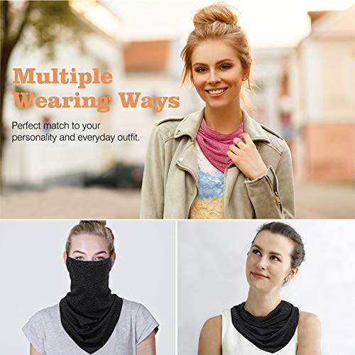 MoKo Scarf Mask Bandana with Ear Loops 3 Pack, Neck Gaiter Balaclava with Filter Pocket UV Sun Protection Face Mask for Dust Wind Motorcycle Cycle Bandana Headband for Women Men, Magenta/Black/Gray - Image 5