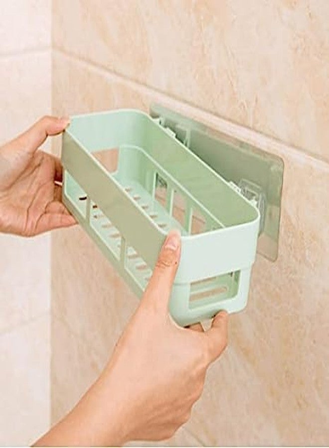 RIVUGJA Multipurpose Plastic Kitchen Bathroom Shelf Wall Holder Shelf No Drill Self Adhesive Bathroom Shelve with Adhesive Magic Sticker (Green) - Image 4