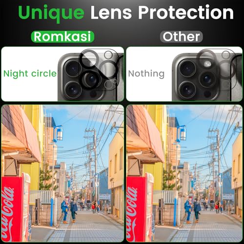 Romkasi 4 Pack Privacy Screen Protector for iPhone 15 Pro Max 6.7 Inch with 4 Pack Camera Lens Protector, Anti Spy Tempered Glass Film, Anti-Scratch, Touch Sensitive, Case Friendly - Image 5