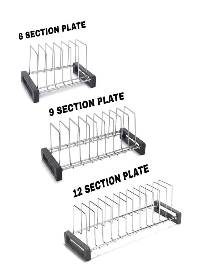 VK15 COLLECTION Stainless Steel Plate Stand Organizer for Kitchen | Dish & Plate Drying Rack | Rust Proof Plate Holder with Anti-Slip Base | Available in 6, 9 & 12 Section (Silver) (Pack of 3) - Image 2