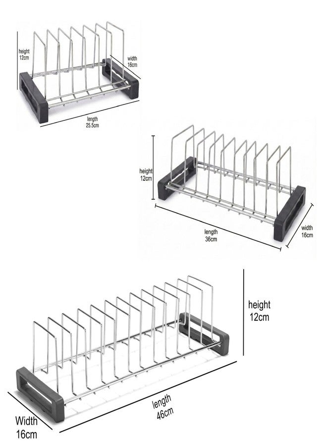 VK15 COLLECTION Stainless Steel Plate Stand Organizer for Kitchen | Dish & Plate Drying Rack | Rust Proof Plate Holder with Anti-Slip Base | Available in 6, 9 & 12 Section (Silver) (Pack of 3) - Image 3