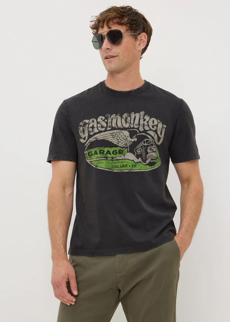 Matalan Charcoal Washed Gas Monkey T-Shirt