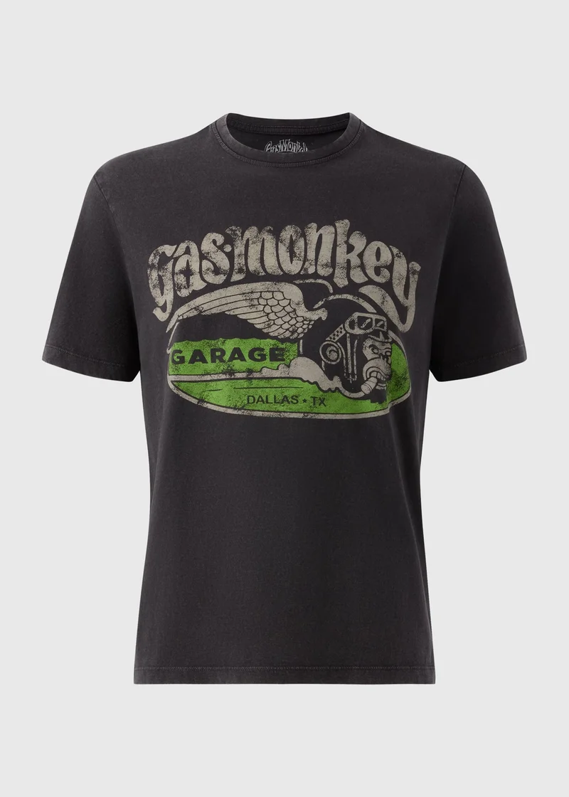 Matalan Charcoal Washed Gas Monkey T-Shirt