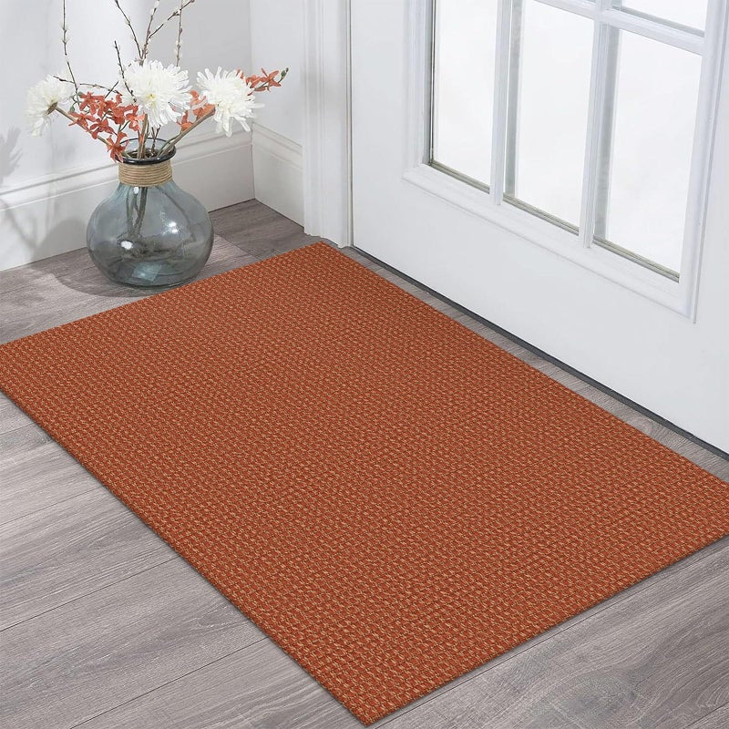 KOZYFLY Indoor Door Mat 2x3 ft Small Area Rugs Washable Front Door Mat Non Slip Rubber Backed Entryway Rug Cotton Entrance Doormat for Front Porch Bathroom Kitchen Bedroom OrangeTan