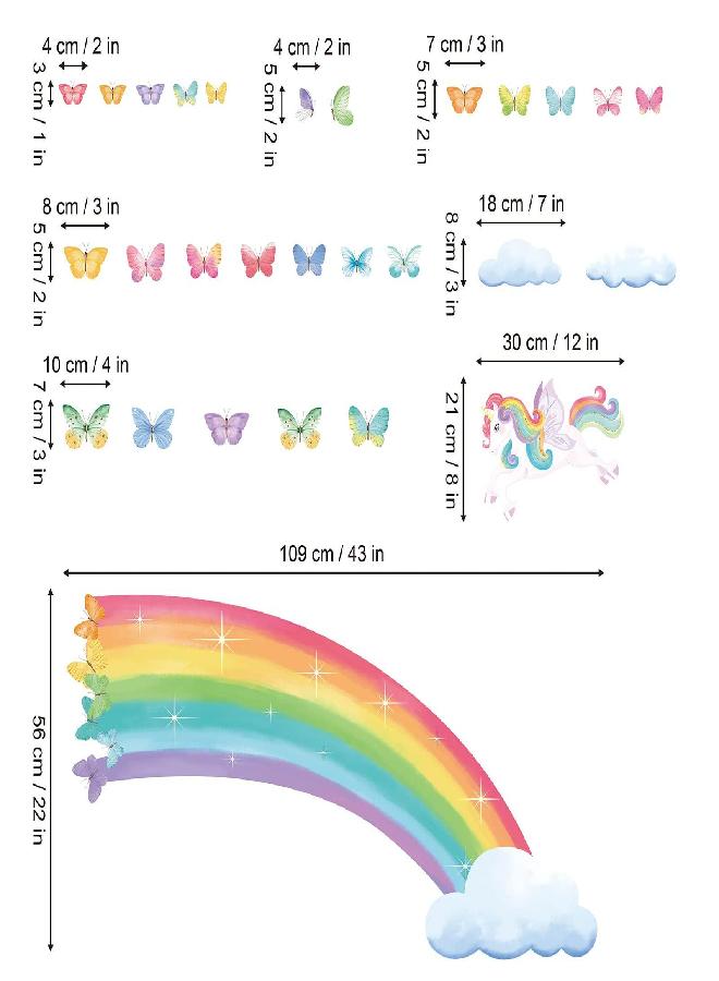 decalmile decalmile Rainbow Wall Decals Unicorn Rainbow Butterflies Clouds Wall Stickers Baby Nursery Girls Bedroom Living Room Wall Decor - Image 2
