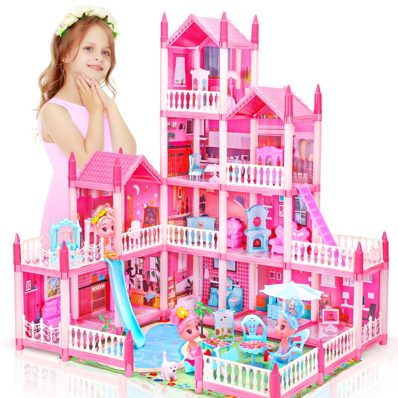 AmiDear Dollhouse with 4Story 11 Rooms Dream Gift Princess Doll House Playset with Furniture Pool Slide Pink Toddler Toy House for 3 4 5 6 7 8 9 10 Year Old Girls - Image 2